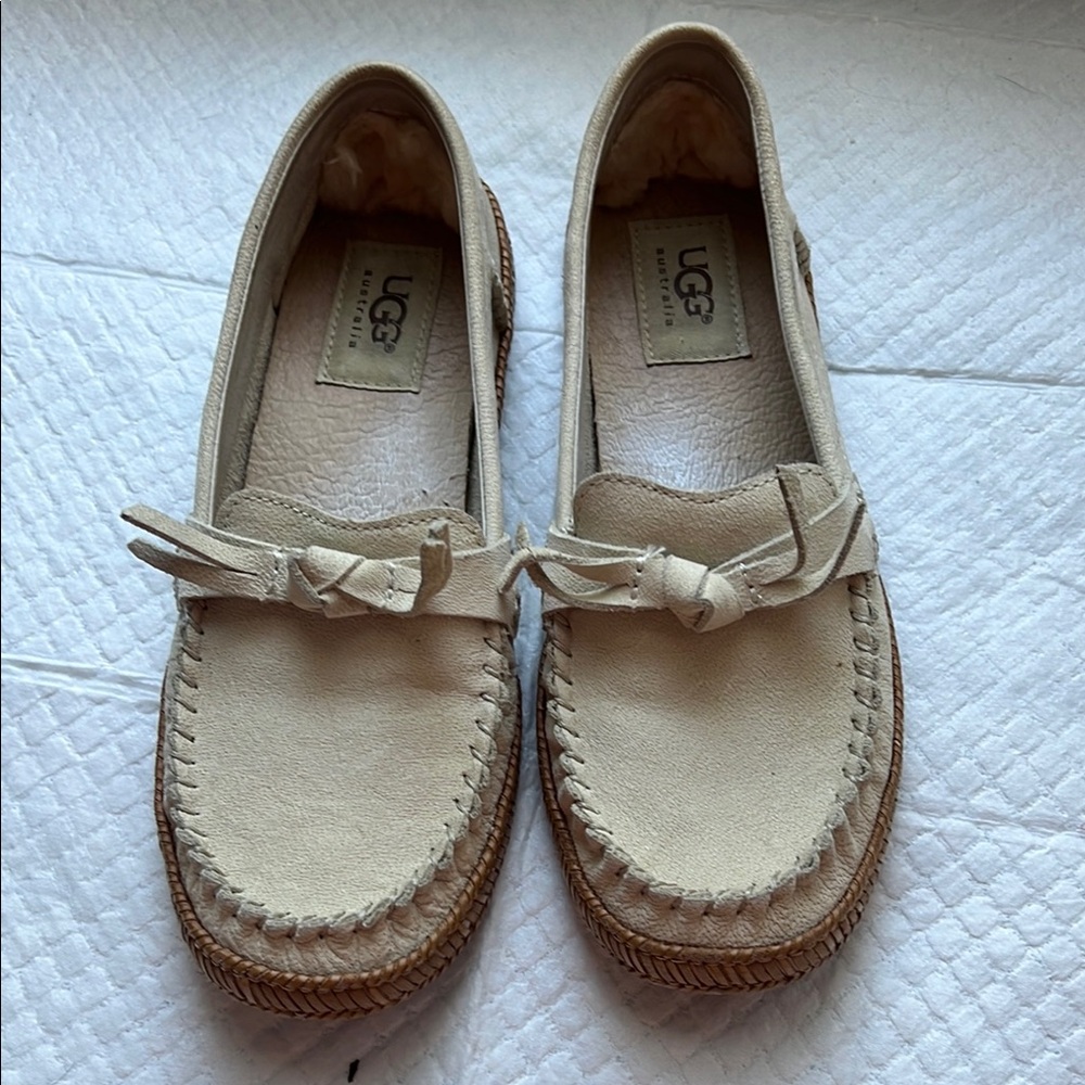 UGG Cream Moccasins with Bow Detail